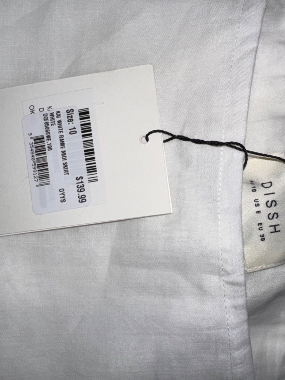 Dissh Kai White Ramie Midi Skirt. Oyster. Size 10 NWT - Picture 6 of 6
